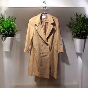 Long Trench Pea Coat 100% Wool Camel Tan Made in USA Womens